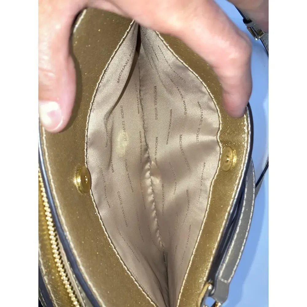 MICHAEL KORS, SMALL GOLD SAFFIANO LEATHER CROSSBODY BAG